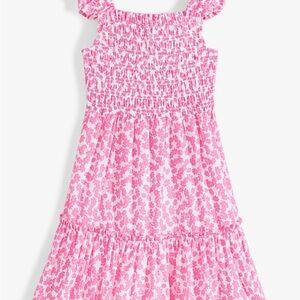 On 34th | Girls Pink and White Smocked Sundress with Flutter Sleeves